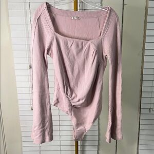 Free People Light Pink Ribbed Bodysuit NWOT